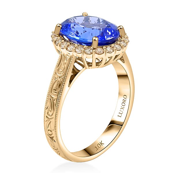 Shop Lc Certified & Appraised Luxoro AAA Tanzanite And I2 Diamond 5.05 Ctw Ring In 10K Yellow Gold