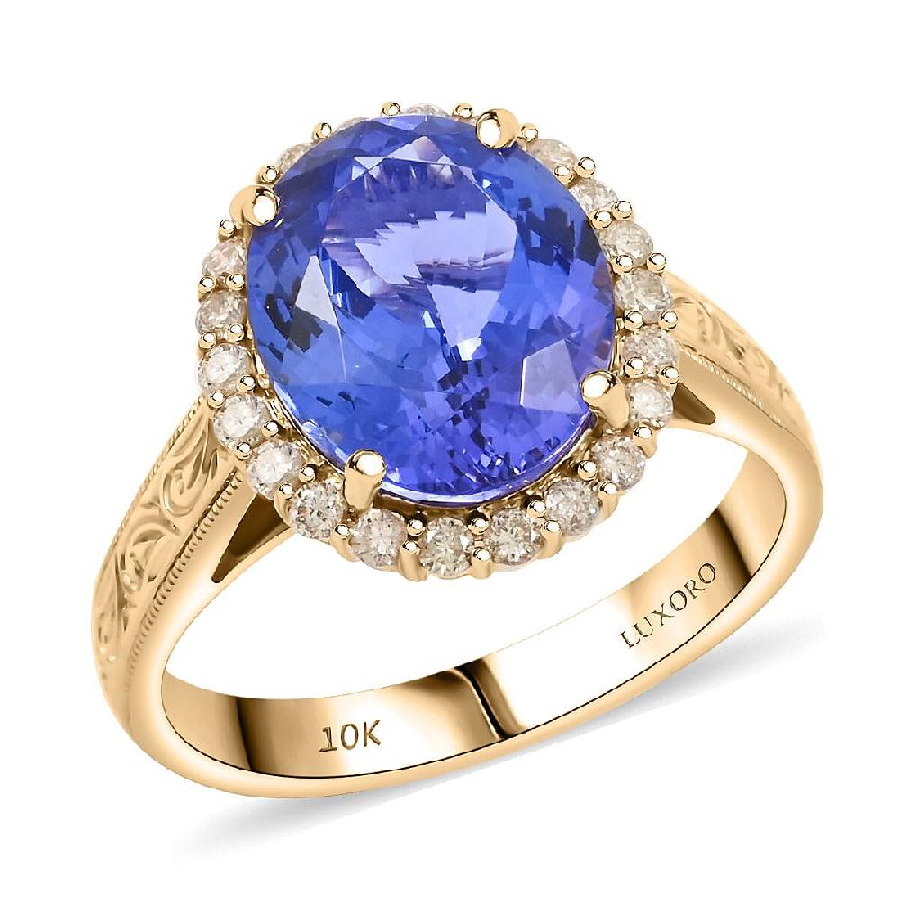 shop lc Certified & Appraised Luxoro AAA Tanzanite and I2 Diamond 5.05 ctw Ring in 10K Yellow Gold
