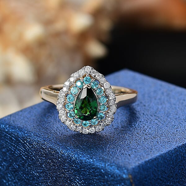 Shop Lc Certified & Appraised Luxoro AAA Tsavorite Garnet AAAA Paraiba Tourmaline And Diamond E-F I2 1.75 Ctw Ring In 14K Yellow Gold