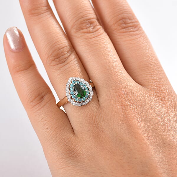 Shop Lc Certified & Appraised Luxoro AAA Tsavorite Garnet AAAA Paraiba Tourmaline And Diamond E-F I2 1.75 Ctw Ring In 14K Yellow Gold