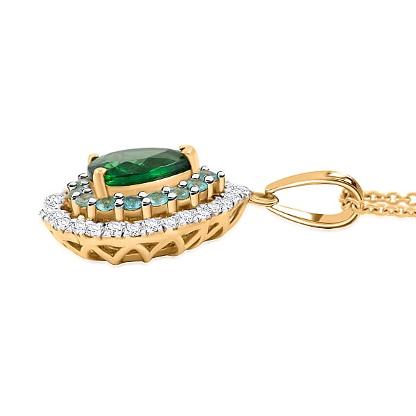 Shop Lc Certified & Appraised Luxoro AAA Tsavorite Garnet AAAA Paraiba Tourmaline And Diamond E-F I2 1.80 Ctw Pendant Necklace In 14K Yellow Gold 20 Inches