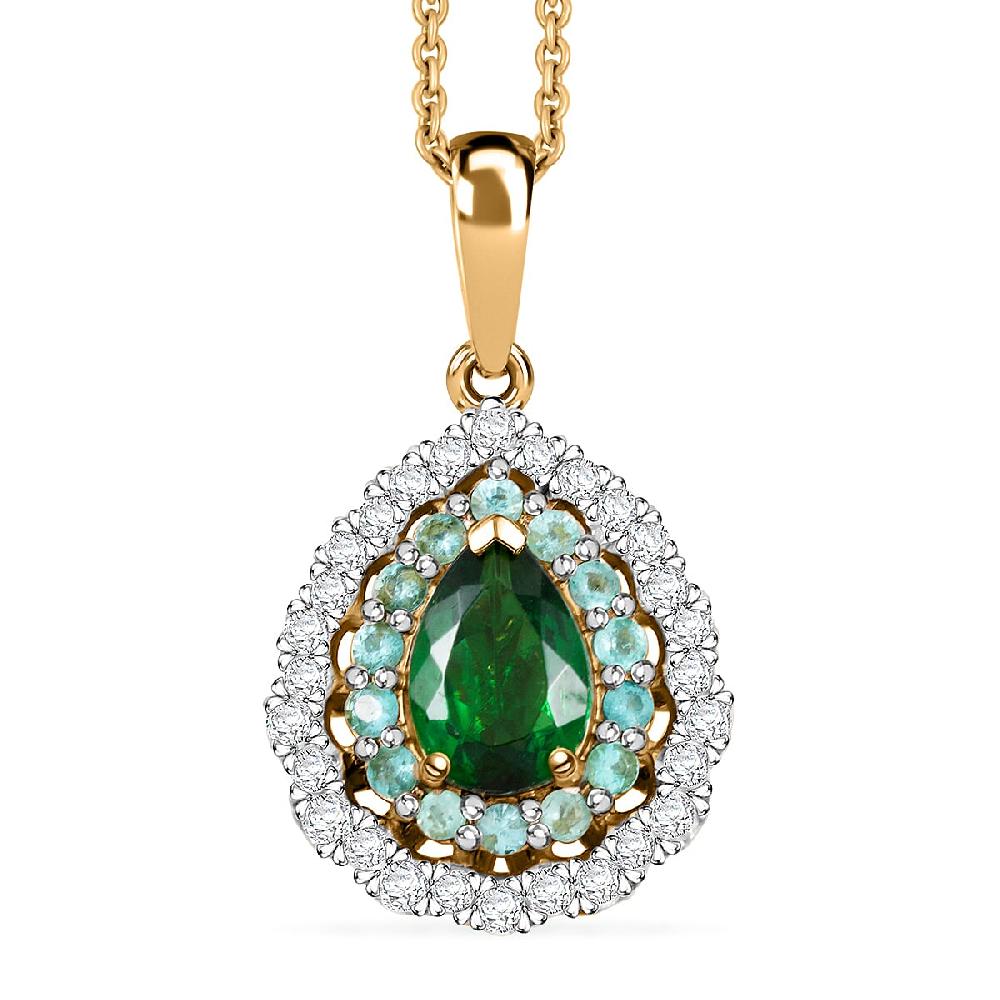 shop lc Certified & Appraised Luxoro AAA Tsavorite Garnet AAAA Paraiba Tourmaline and Diamond E-F I2 1.80 ctw Pendant Necklace in 14K Yellow Gold 20 Inches