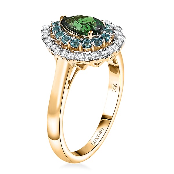 Shop Lc Certified & Appraised Luxoro AAA Tsavorite Garnet AAAA Paraiba Tourmaline And Diamond E-F I2 1.75 Ctw Ring In 14K Yellow Gold