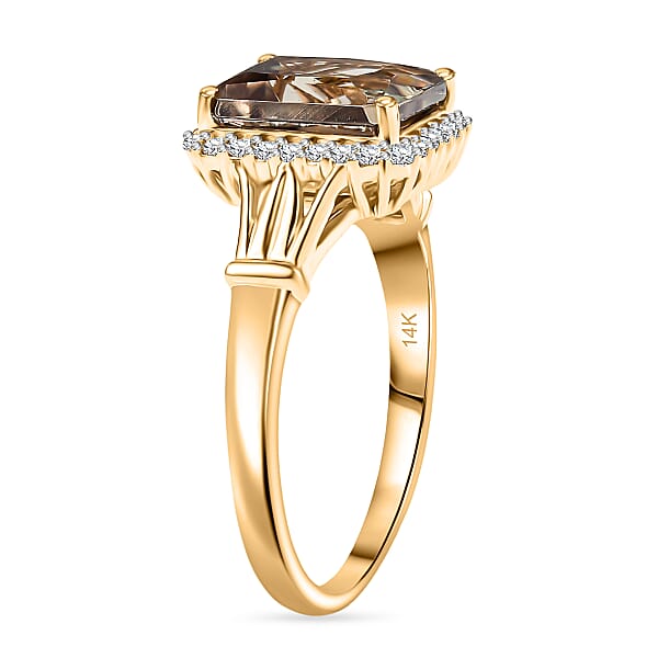 Shop Lc Certified & Appraised Luxoro AAA Turkizite And G-H I2 Diamond 4.30 Ctw Ring In 14K Yellow Gold (Del. In 10-15 Days)