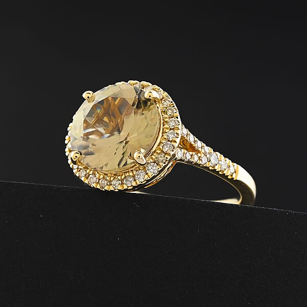 Shop Lc Certified & Appraised Luxoro AAA Turkizite And G-H I2 Diamond 5.00 Ctw Ring In 14K Yellow Gold 4.10 Grams