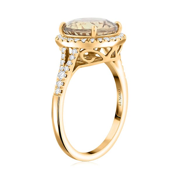 Shop Lc Certified & Appraised Luxoro AAA Turkizite And G-H I2 Diamond 5.00 Ctw Ring In 14K Yellow Gold 4.10 Grams