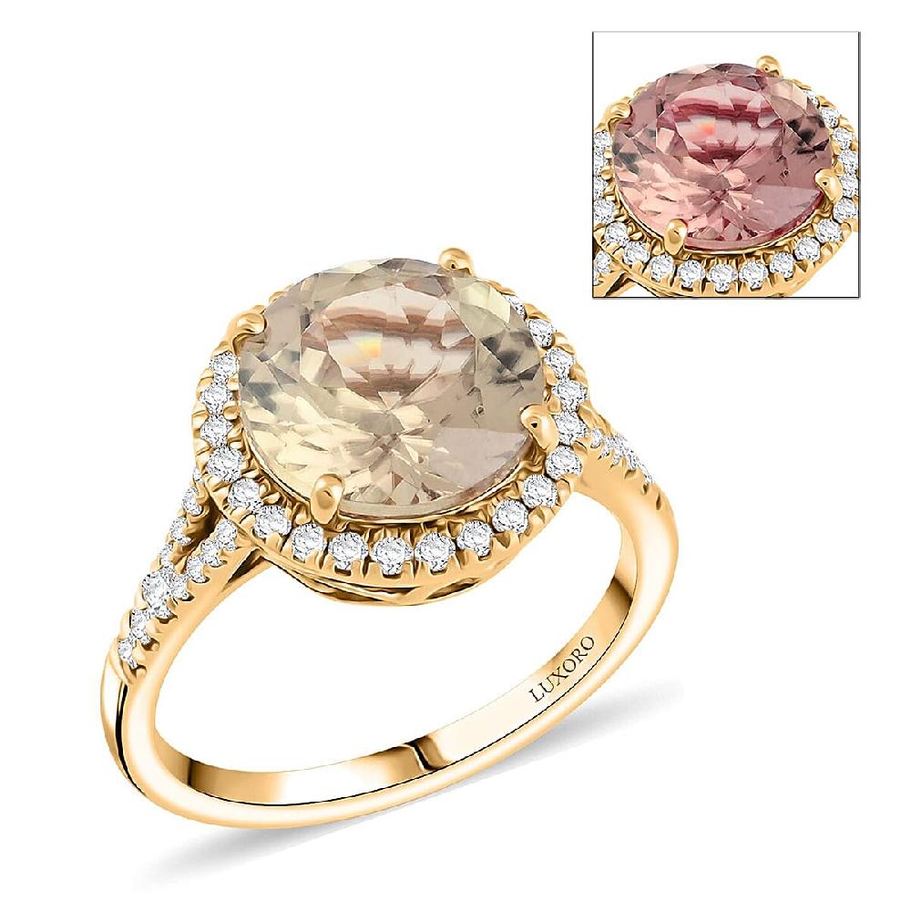shop lc Certified & Appraised Luxoro AAA Turkizite and G-H I2 Diamond 5.00 ctw Ring in 14K Yellow Gold 4.10 Grams