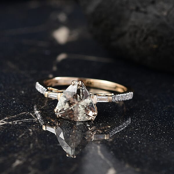 Shop Lc Certified & Appraised Luxoro AAA Turkizite And G-H I2 Diamond 2.20 Ctw Ring In 14K Yellow Gold