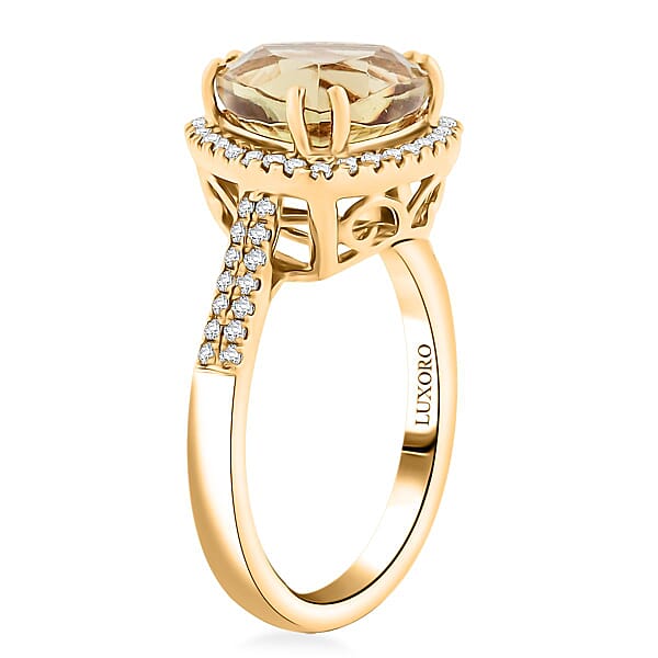 Shop Lc Certified & Appraised Luxoro AAA Turkizite And G-H I2 Diamond 4.50 Ctw Ring In 10K Yellow Gold