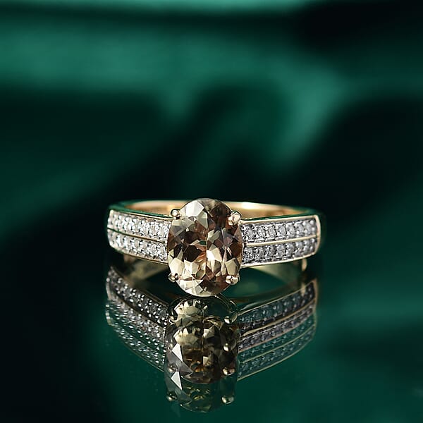 Shop Lc Certified & Appraised Luxoro AAA Turkizite And G-H I2 Diamond 2.33 Ctw Ring In 14K Yellow Gold