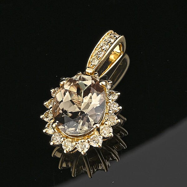 Shop Lc Certified & Appraised Luxoro AAA Turkizite And G-H I2 Diamond 2.45 Ctw Pendant Necklace In 10K Yellow Gold 20 Inches