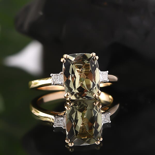 Shop Lc Certified & Appraised Luxoro AAA Turkizite And G-H I2 Diamond 3.00 Ctw Ring In 14K Yellow Gold