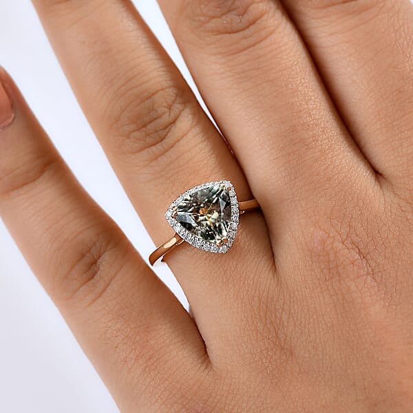 Shop Lc Certified & Appraised Luxoro AAA Turkizite And G-H I2 Diamond 3.42 Ctw Ring In 14K Yellow Gold