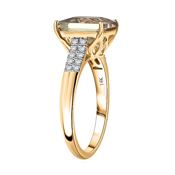 Shop Lc Certified & Appraised Luxoro AAA Turkizite And G-H I2 Diamond 4.04 Ctw Ring In 14K Yellow Gold