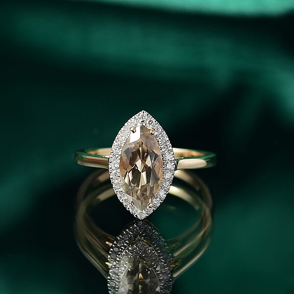 Shop Lc Certified & Appraised Luxoro AAA Turkizite And G-H I2 Diamond 2.40 Ctw Ring In 14K Yellow Gold