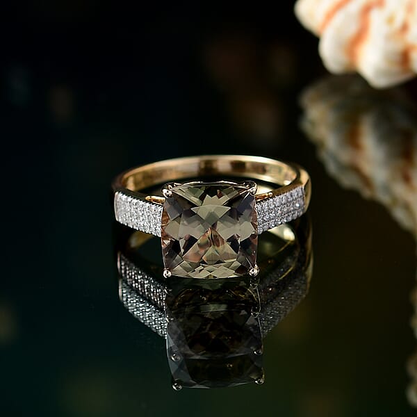 Shop Lc Certified & Appraised Luxoro AAA Turkizite And G-H I2 Diamond 6.04 Ctw Ring In 14K Yellow Gold 4.48 Grams (Del. In 10-15 Days)