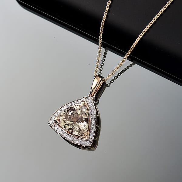 Shop Lc Certified & Appraised Luxoro AAA Turkizite And G-H I2 Diamond 4.21 Ctw Pendant Necklace In 14K Yellow Gold 20 Inches (Del. In 10-15 Days)