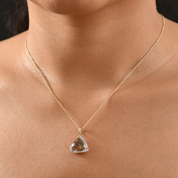 Shop Lc Certified & Appraised Luxoro AAA Turkizite And G-H I2 Diamond 4.21 Ctw Pendant Necklace In 14K Yellow Gold 20 Inches (Del. In 10-15 Days)