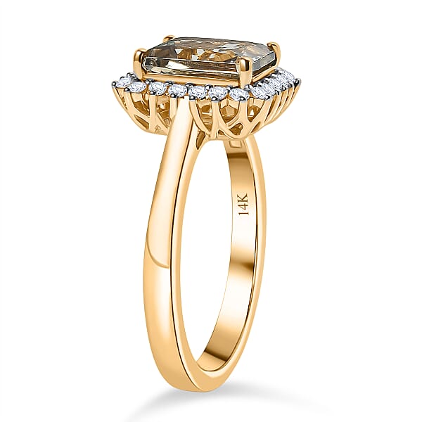 Shop Lc Certified & Appraised Luxoro AAA Turkizite And G-H I2 Diamond 3.06 Ctw Halo Ring In 14K Yellow Gold 4.66 Grams (Del. In 10-15 Days)