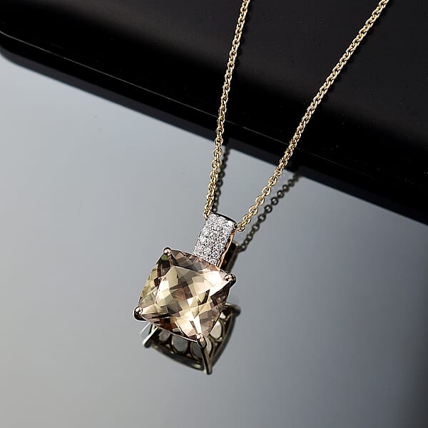 Shop Lc Certified & Appraised Luxoro AAA Turkizite And G-H I2 Diamond 5.85 Ctw Pendant Necklace In 14K Yellow Gold 20 Inches (Del. In 10-15 Days)