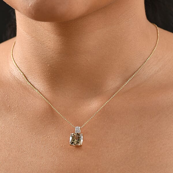 Shop Lc Certified & Appraised Luxoro AAA Turkizite And G-H I2 Diamond 5.85 Ctw Pendant Necklace In 14K Yellow Gold 20 Inches (Del. In 10-15 Days)