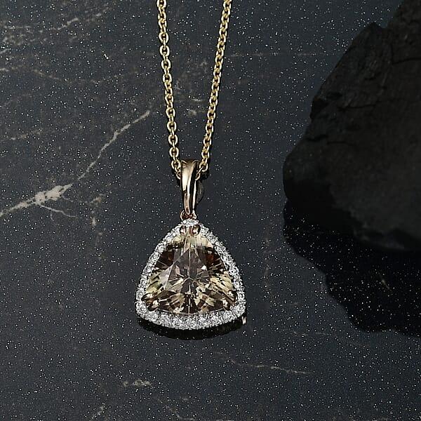 Shop Lc Certified & Appraised Luxoro AAA Turkizite And G-H I2 Diamond 3.35 Ctw Pendant Necklace In 14K Yellow Gold 20 Inches