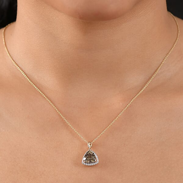 Shop Lc Certified & Appraised Luxoro AAA Turkizite And G-H I2 Diamond 3.35 Ctw Pendant Necklace In 14K Yellow Gold 20 Inches