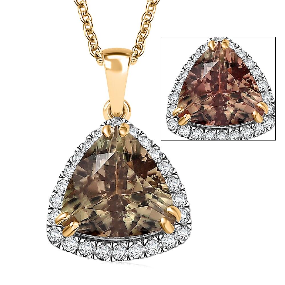 shop lc Certified & Appraised Luxoro AAA Turkizite and G-H I2 Diamond 3.35 ctw Pendant Necklace in 14K Yellow Gold 20 Inches