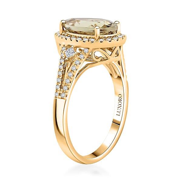 Shop Lc Certified & Appraised Luxoro AAA Turkizite And G-H I2 Diamond 4.15 Ctw Ring In 14K Yellow Gold 4.65 Grams