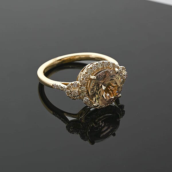 Shop Lc Certified & Appraised Luxoro AAA Turkizite And G-H I2 Diamond 4.00 Ctw Ring In 14K Yellow Gold 4.15 Grams