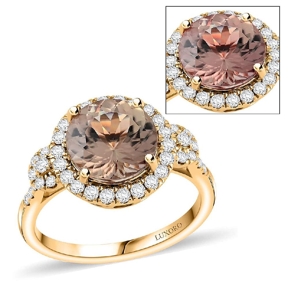 shop lc Certified & Appraised Luxoro AAA Turkizite and G-H I2 Diamond 4.00 ctw Ring in 14K Yellow Gold 4.15 Grams