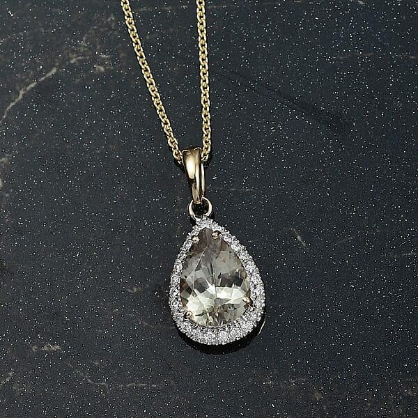 Shop Lc Certified & Appraised Luxoro AAA Turkizite And G-H I2 Diamond 2.57 Ctw Pendant Necklace In 14K Yellow Gold 20 Inches