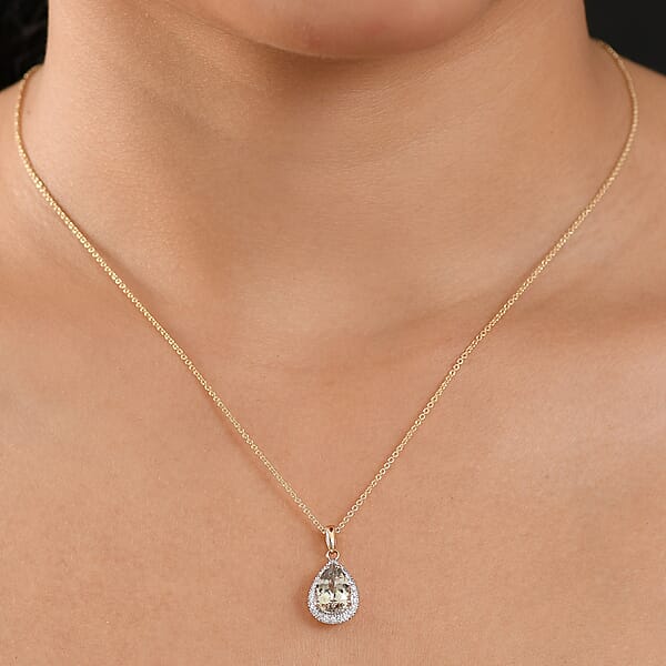 Shop Lc Certified & Appraised Luxoro AAA Turkizite And G-H I2 Diamond 2.57 Ctw Pendant Necklace In 14K Yellow Gold 20 Inches