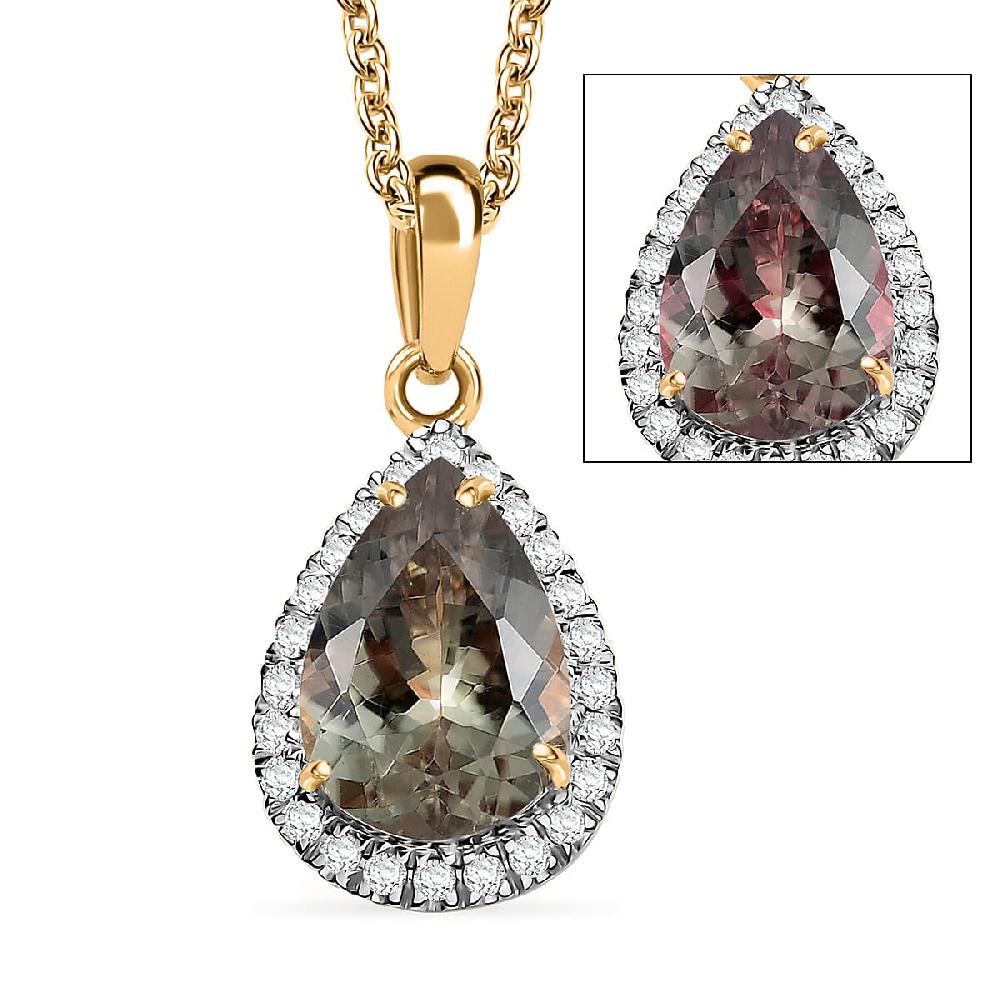 shop lc Certified & Appraised Luxoro AAA Turkizite and G-H I2 Diamond 2.57 ctw Pendant Necklace in 14K Yellow Gold 20 Inches