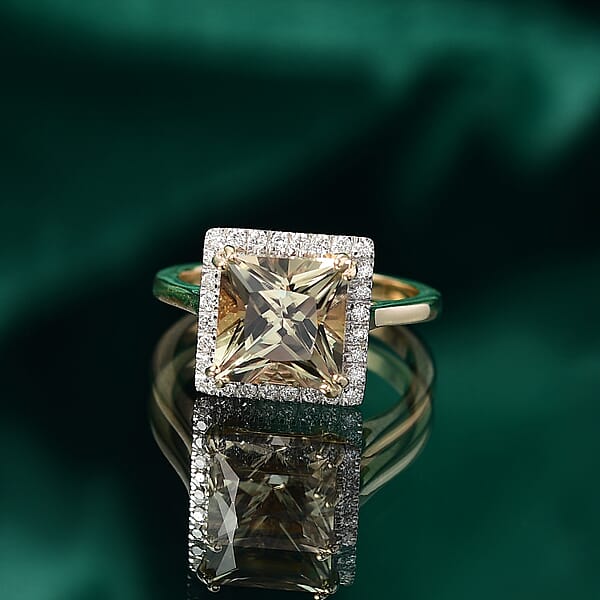 Shop Lc Certified & Appraised Luxoro AAA Turkizite And G-H I2 Diamond 4.90 Ctw Ring In 14K Yellow Gold