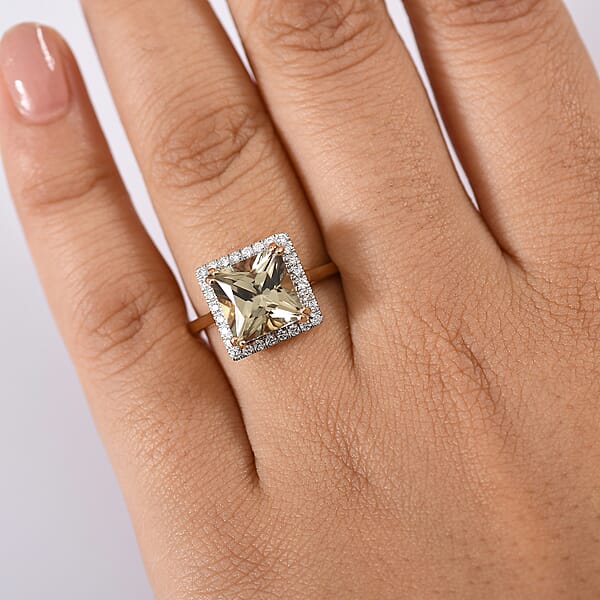 Shop Lc Certified & Appraised Luxoro AAA Turkizite And G-H I2 Diamond 4.90 Ctw Ring In 14K Yellow Gold