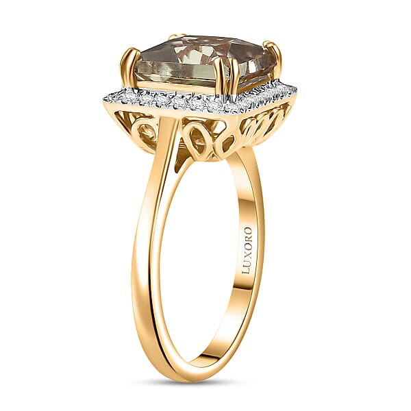 Shop Lc Certified & Appraised Luxoro AAA Turkizite And G-H I2 Diamond 4.90 Ctw Ring In 14K Yellow Gold
