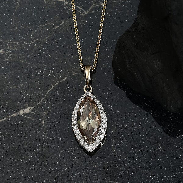 Shop Lc Certified & Appraised Luxoro AAA Turkizite And G-H I2 Diamond 2.57 Ctw Pendant Necklace In 14K Yellow Gold 20 Inches