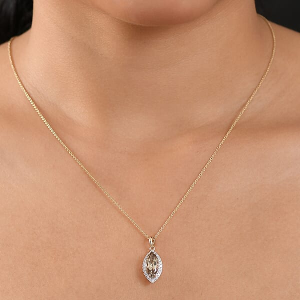 Shop Lc Certified & Appraised Luxoro AAA Turkizite And G-H I2 Diamond 2.57 Ctw Pendant Necklace In 14K Yellow Gold 20 Inches