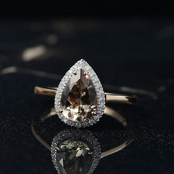 Shop Lc Certified & Appraised Luxoro AAA Turkizite And G-H I2 Diamond 2.44 Ctw Ring In 14K Yellow Gold
