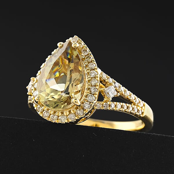 Shop Lc Certified & Appraised Luxoro AAA Turkizite And G-H I2 Diamond 4.15 Ctw Ring In 14K Yellow Gold 4.65 Grams