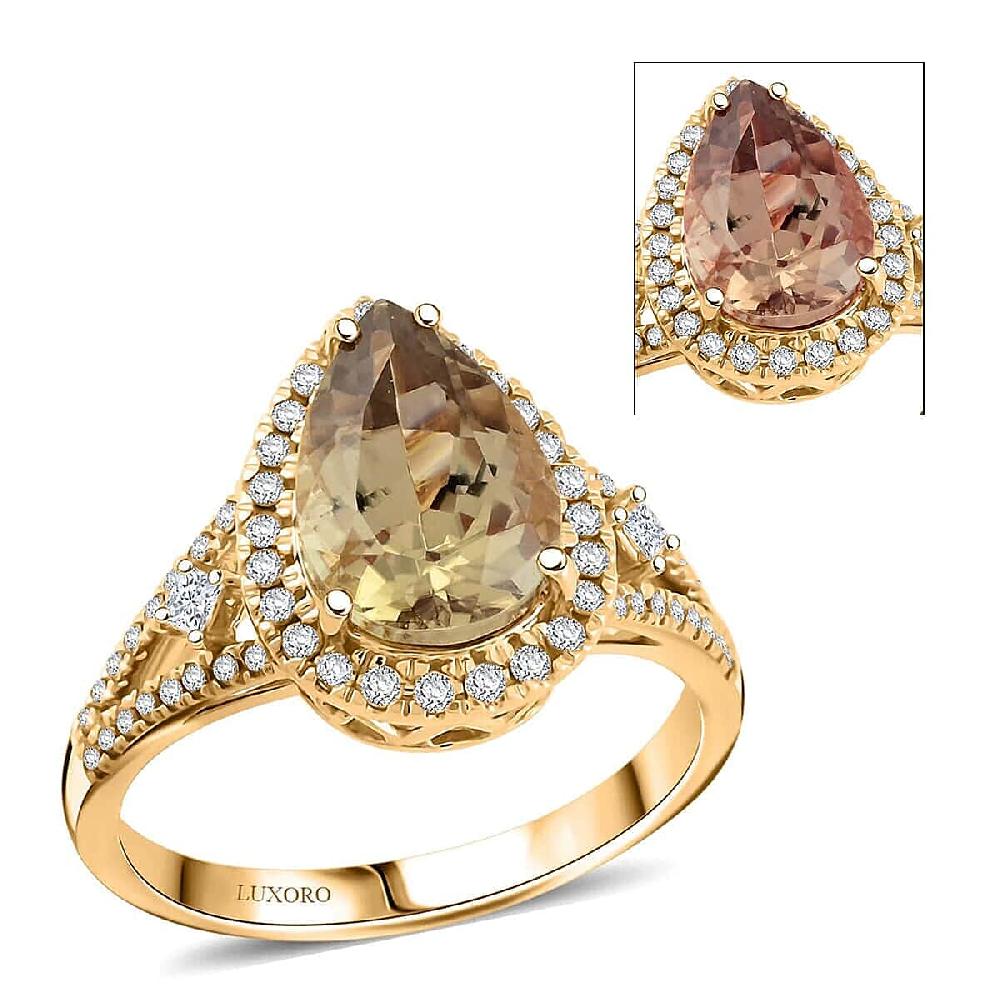 shop lc Certified & Appraised Luxoro AAA Turkizite and G-H I2 Diamond 4.15 ctw Ring in 14K Yellow Gold 4.65 Grams