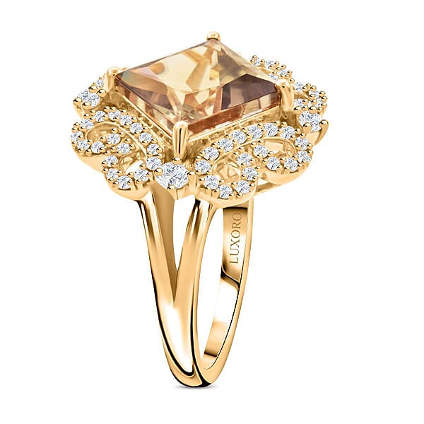 Shop Lc Certified & Appraised Luxoro AAA Turkizite And I2 Diamond 4.75 Ctw Ring In 14K Yellow Gold 6.35 Grams