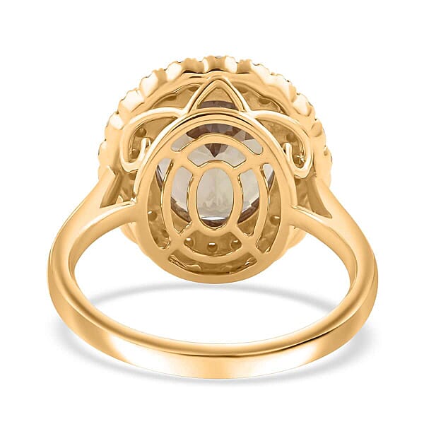 Shop Lc Certified & Appraised Luxoro AAA Turkizite And I2 Diamond 5.05 Ctw Double Halo Ring In 14K Yellow Gold 4.90 Grams (Del. In 10-15 Days)