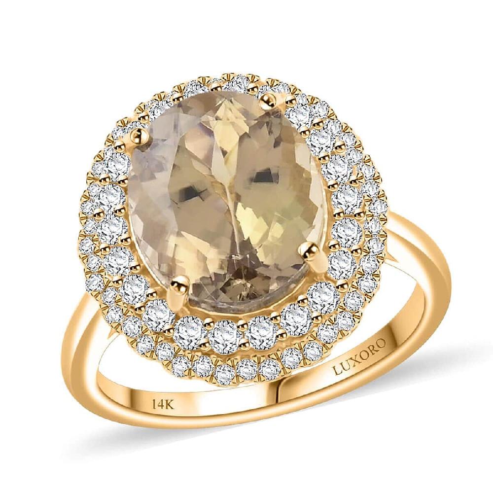 shop lc Certified & Appraised Luxoro AAA Turkizite and I2 Diamond 5.05 ctw Double Halo Ring in 14K Yellow Gold 4.90 Grams (Del. in 10-15 Days)