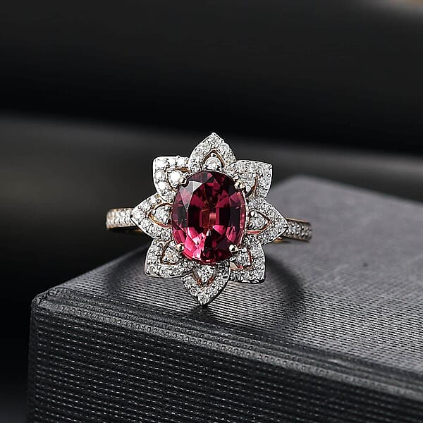 Shop Lc Certified & Appraised Luxoro AAAA Akwanga Rubellite And G-H I2 Diamond 2.73 Ctw Floral Ring In 14K Yellow Gold 4.50 Grams