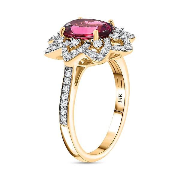Shop Lc Certified & Appraised Luxoro AAAA Akwanga Rubellite And G-H I2 Diamond 2.73 Ctw Floral Ring In 14K Yellow Gold 4.50 Grams