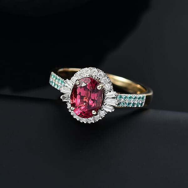 Shop Lc Certified & Appraised Luxoro AAAA Ouro Fino Rubellite Paraiba Tourmaline And I2 Diamond 2.30 Ctw Ring In 10K Yellow Gold