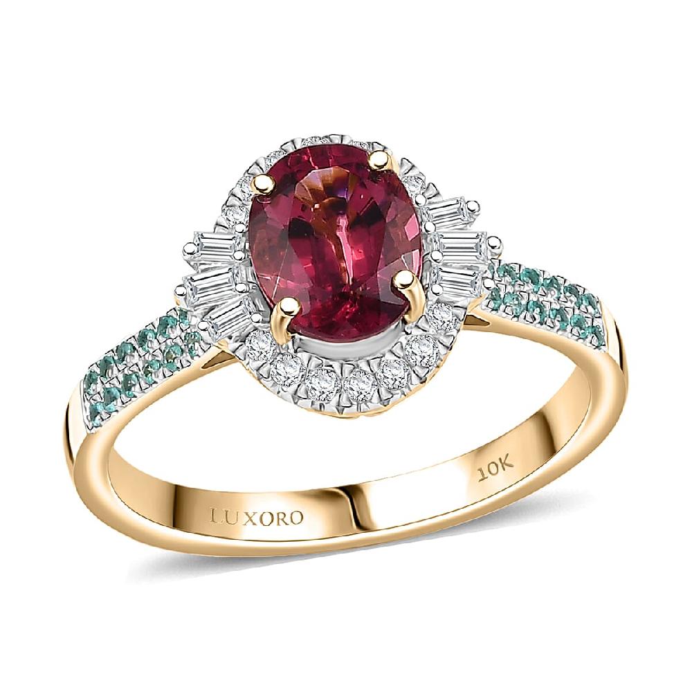 shop lc Certified & Appraised Luxoro AAAA Ouro Fino Rubellite Paraiba Tourmaline and I2 Diamond 2.30 ctw Ring in 10K Yellow Gold