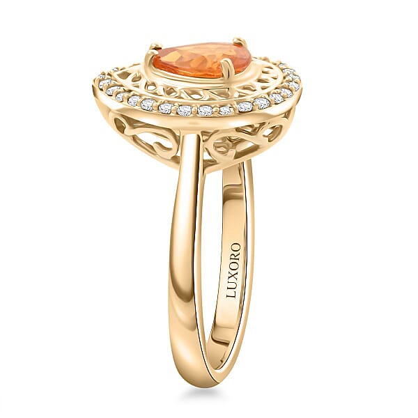 Shop Lc Certified & Appraised Luxoro AAAA Outomongu Spessartite And G-H I2 Diamond 1.60 Ctw Ring In 10K Yellow Gold 4.09 Grams